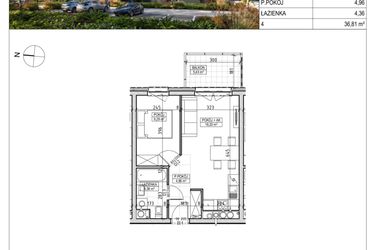 Rzut - Mieszkanie na sprzedaż 2 pokoje o powierzchni 36,81 m² - numer A3.02.28 w AURA