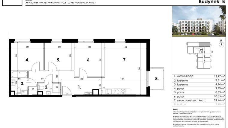Rzut - Mieszkanie na sprzedaż 4 pokoje o powierzchni 73,56 m² - numer B.15 w Osiedle Polnych Kwiatów