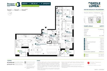 Rzut - Mieszkanie na sprzedaż 4 pokoje o powierzchni 108,56 m² - numer AA0101 w Osiedle Lumea 6