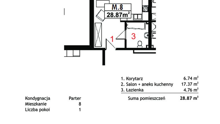 Rzut - Mieszkanie na sprzedaż 1 pokój o powierzchni 28,87 m² - numer 8 w Srebrne Kąty