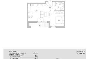 Rzut - Mieszkanie na sprzedaż 2 pokoje o powierzchni 39,94 m² - numer A6.1.62 w ATAL Ruczaj