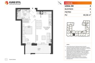 Rzut - Mieszkanie na sprzedaż 2 pokoje o powierzchni 40,58 m² - numer A.4 w Esencja