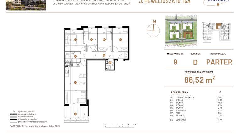 Rzut - Mieszkanie na sprzedaż 5 pokoi o powierzchni 86,52 m² - numer JAR-IV-D-LM-M9 w Osiedle JAR Heweliusza etap IV