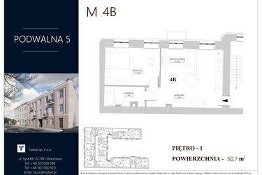 Rzut - Mieszkanie na sprzedaż 3 pokoje o powierzchni 50,7 m² - numer 4B w Podwalna 5