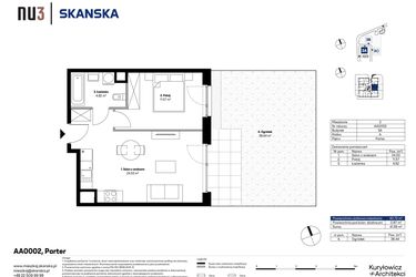 Rzut - Mieszkanie na sprzedaż 2 pokoje o powierzchni 40,72 m² - numer AA0002 w NU3 Warszawa Wola