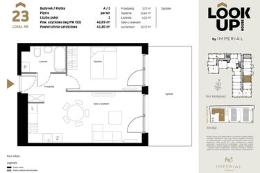 Rzut - Mieszkanie na sprzedaż 2 pokoje o powierzchni 40,69 m² - numer A23 w Look Up House