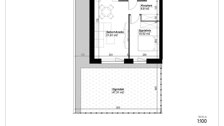 Rzut - Mieszkanie na sprzedaż 2 pokoje o powierzchni 42,8 m² - numer D.2 w Narcyzowe Wzgórza II