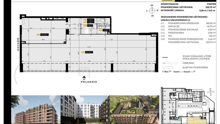 Rzut - Lokal użytkowy na sprzedaż 1 pokój o powierzchni 223,72 m² - numer L1 w Tarasy Śląskie