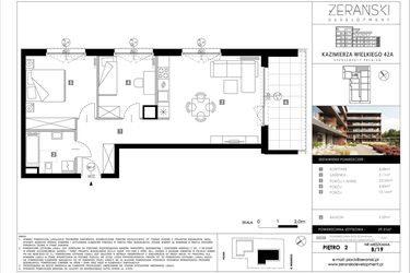 Rzut - Mieszkanie na sprzedaż 3 pokoje o powierzchni 59,31 m² - numer B19 w Kazimierza Wielkiego 42A etap II