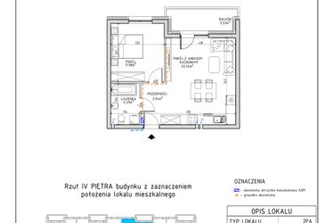 Rzut - Mieszkanie na sprzedaż 2 pokoje o powierzchni 44,15 m² - numer 37 w Osiedle Foresto