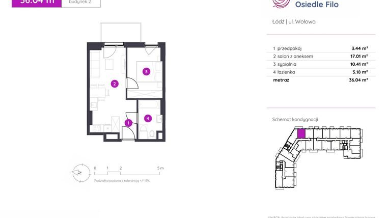 Rzut - Mieszkanie na sprzedaż 2 pokoje o powierzchni 36,04 m² - numer 2.B.3.02 w Murapol Osiedle Filo etap II