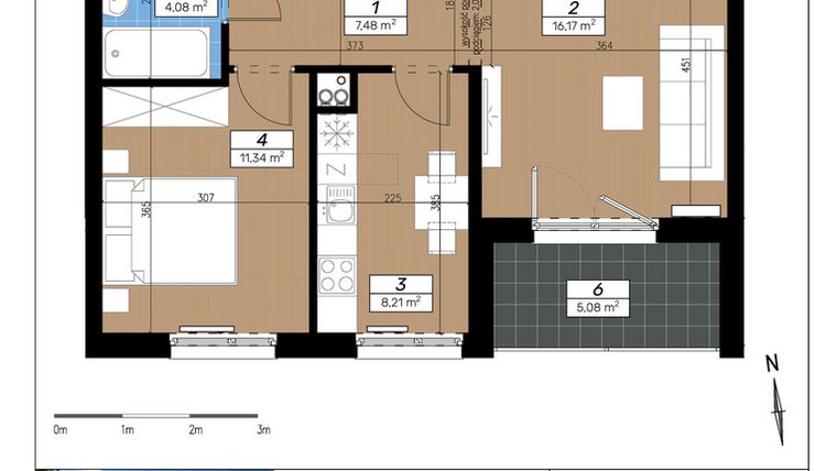 Rzut - Mieszkanie na sprzedaż 2 pokoje o powierzchni 47,28 m² - numer B/2/3 w Limone