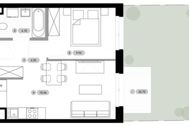 Rzut - Mieszkanie na sprzedaż 2 pokoje o powierzchni 36,84 m² - numer A.0.M5 w Nowe Radwanice