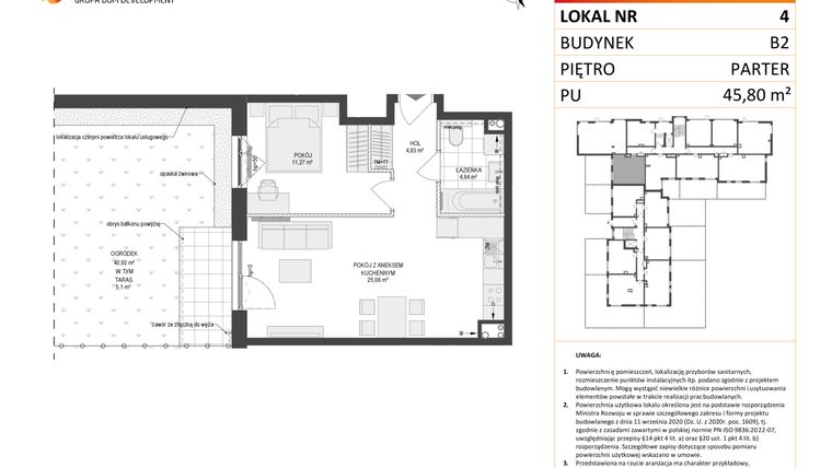 Rzut - Mieszkanie na sprzedaż 2 pokoje o powierzchni 45,8 m² - numer 4 w Locus 2 bud. B2