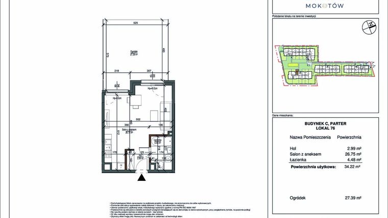 Rzut - Mieszkanie na sprzedaż 1 pokój o powierzchni 34,22 m² - numer 76 w Aura Mokotów II