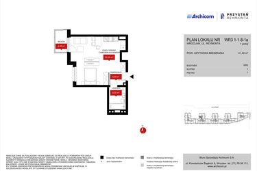 Rzut - Mieszkanie na sprzedaż 1 pokój o powierzchni 41,49 m² - numer WR3 1/1/8/1a w Przystań Reymonta etap II