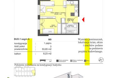 Rzut - Mieszkanie na sprzedaż 3 pokoje o powierzchni 53,65 m² - numer M9 w Apartamenty Dwa Światy etap II