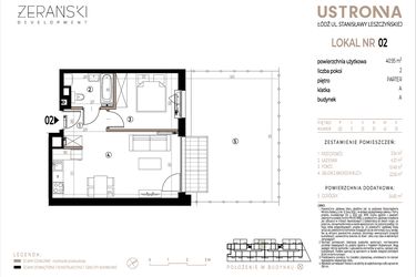 Rzut - Mieszkanie na sprzedaż 2 pokoje o powierzchni 40,95 m² - numer A002 w Ustronna