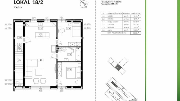 Rzut - Mieszkanie na sprzedaż 3 pokoje o powierzchni 79 m² - numer 18/2 w Szczęśliwa Polana