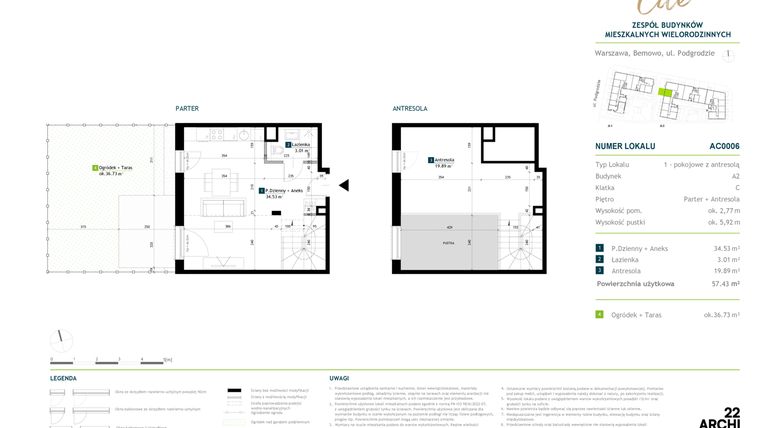 Rzut - Mieszkanie na sprzedaż 1 pokój o powierzchni 57,43 m² - numer AC0006 w Viva Cité 2