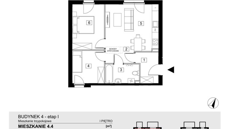 Rzut - Mieszkanie na sprzedaż 3 pokoje o powierzchni 54,46 m² - numer 4.4 w ATAL Jasieny
