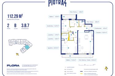 Rzut - Mieszkanie na sprzedaż 2 pokoje o powierzchni 112,29 m² - numer 3.B.7 w Piotra 4