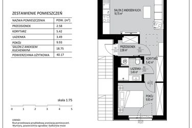 Rzut - Mieszkanie na sprzedaż 2 pokoje o powierzchni 40,17 m² - numer C2 w Kowalove etap 2