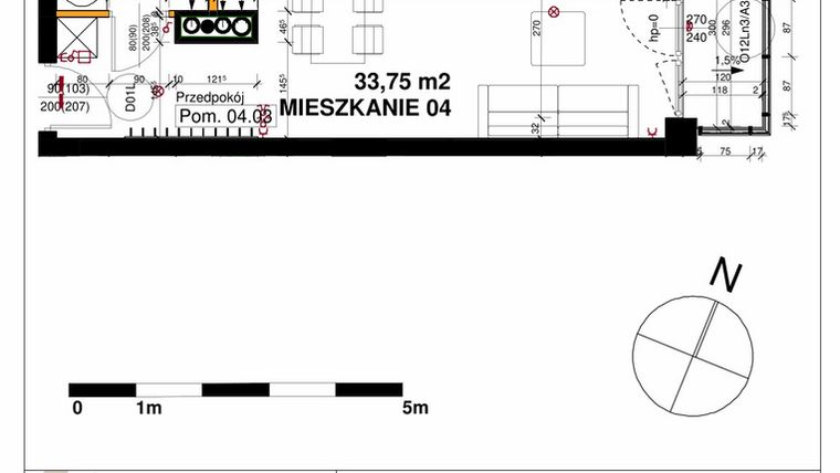 Rzut - Mieszkanie na sprzedaż 1 pokój o powierzchni 33,75 m² - numer M04 w Srebrzyńska Park IV