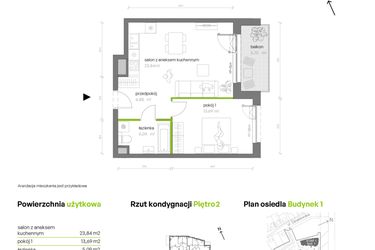 Rzut - Mieszkanie na sprzedaż 2 pokoje o powierzchni 48,03 m² - numer 1.02.M27 w Morska Vita