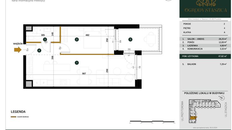 Rzut - Mieszkanie na sprzedaż 2 pokoje o powierzchni 47,62 m² - numer A.32 w Ogrody Staszica