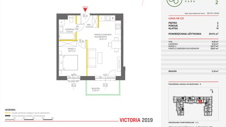 Rzut - Mieszkanie na sprzedaż 2 pokoje o powierzchni 39,83 m² - numer A.125 w Olchowy Park II