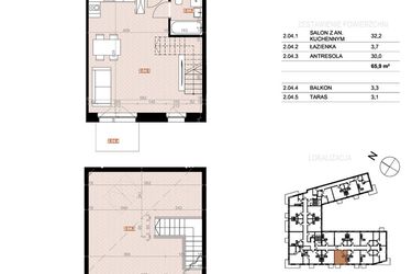 Rzut - Mieszkanie na sprzedaż 2 pokoje o powierzchni 65,9 m² - numer 204 w Szczecińska 20