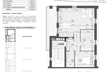 Rzut - Mieszkanie na sprzedaż 4 pokoje o powierzchni 69,15 m² - numer LA2 w Wzgórze Zelwerowicza