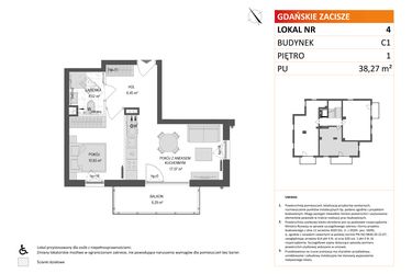 Rzut - Mieszkanie na sprzedaż 2 pokoje o powierzchni 38,27 m² - numer C1.4 w Gdańskie Zacisze