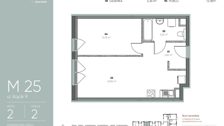 Rzut - Mieszkanie na sprzedaż 2 pokoje o powierzchni 47,92 m² - numer M.25 w Ja\nas