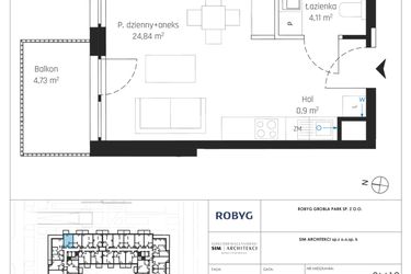 Rzut - Mieszkanie na sprzedaż 1 pokój o powierzchni 29,85 m² - numer J.3M12 w Nadmotławie Apartments etap J