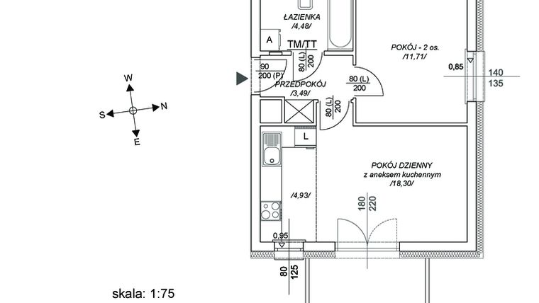 Rzut - Mieszkanie na sprzedaż 2 pokoje o powierzchni 37,98 m² - numer M71 w Osiedle Mała Dziesiąta etap II
