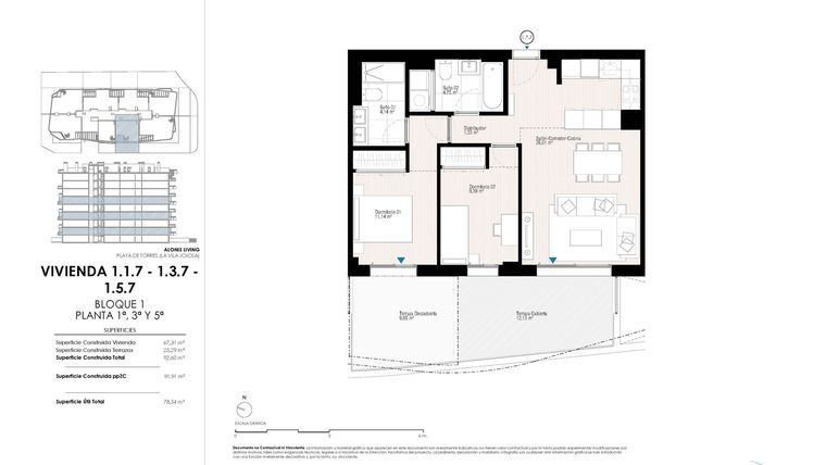 Rzut - Mieszkanie na sprzedaż 2 pokoje o powierzchni 92,6 m² - numer 1.1.7 w Apartamenty w La Vila Joiosa - 28003245