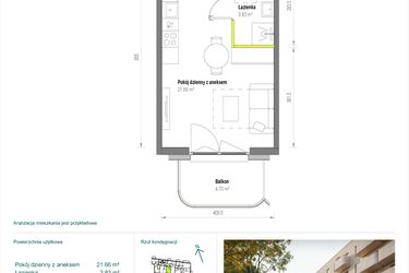 Rzut - Mieszkanie na sprzedaż 1 pokój o powierzchni 25,49 m² - numer A/1/14 w Skorosze Vita