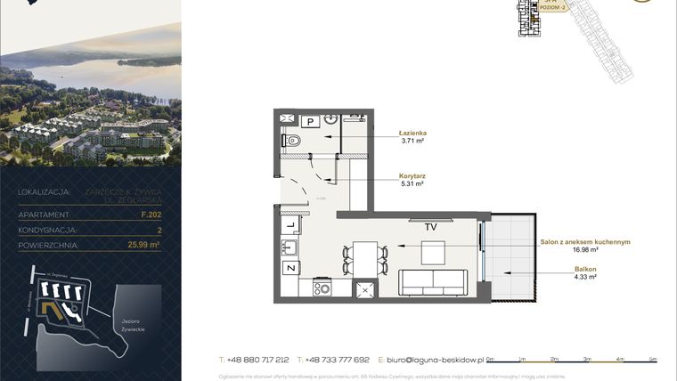 Rzut - Mieszkanie na sprzedaż 1 pokój o powierzchni 25,99 m² - numer F.202 w Laguna Beskidów