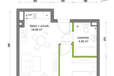 Rzut - Mieszkanie na sprzedaż 2 pokoje o powierzchni 33,66 m² - numer E2/F/05 w Orawska Vita