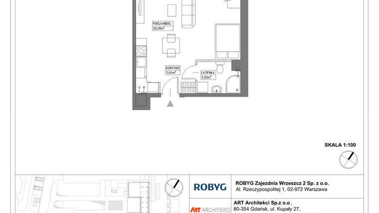 Rzut - Mieszkanie na sprzedaż 1 pokój o powierzchni 35,62 m² - numer E.1M16 w Nowa Wałowa bud. E