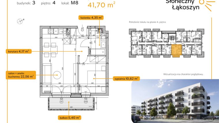 Rzut - Mieszkanie na sprzedaż 2 pokoje o powierzchni 41,7 m² - numer 3.4.8 w Osiedle Słoneczny Łąkoszyn