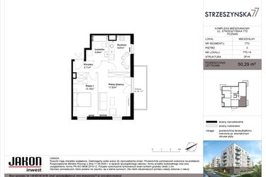 Rzut - Mieszkanie na sprzedaż 2 pokoje o powierzchni 50,29 m² - numer 77D.14 w Strzeszyńska 77