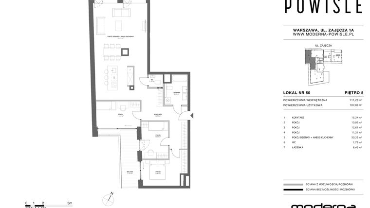 Rzut - Mieszkanie na sprzedaż 4 pokoje o powierzchni 111,28 m² - numer 50 w Moderna Powiśle