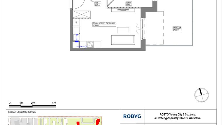 Rzut - Mieszkanie na sprzedaż 2 pokoje o powierzchni 37,88 m² - numer MLAAB/B/0/3 w Metro Life Apartamenty