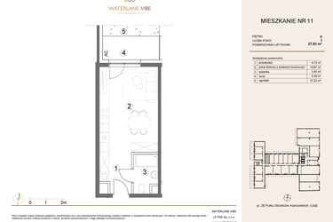 Rzut - Mieszkanie na sprzedaż 1 pokój o powierzchni 27,83 m² - numer 11 w Waterlane Vibe