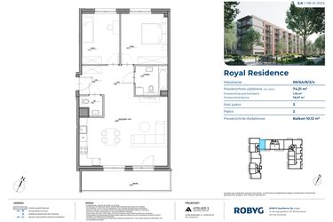 Rzut - Mieszkanie na sprzedaż 3 pokoje o powierzchni 74,31 m² - numer RR/6A/B/2/4 w Royal Residence 6A