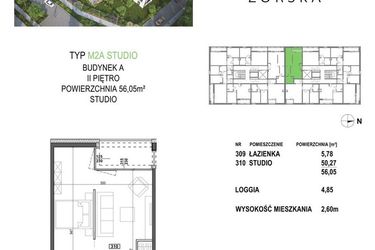 Rzut - Mieszkanie na sprzedaż 1 pokój o powierzchni 56,05 m² - numer M2A.P3 w Apartamenty Żorska