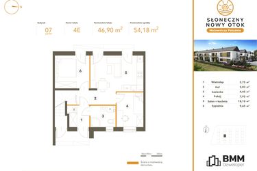 Rzut - Mieszkanie na sprzedaż 3 pokoje o powierzchni 46,9 m² - numer 4E w Słoneczny Nowy Otok - Malownicza Południe etap II